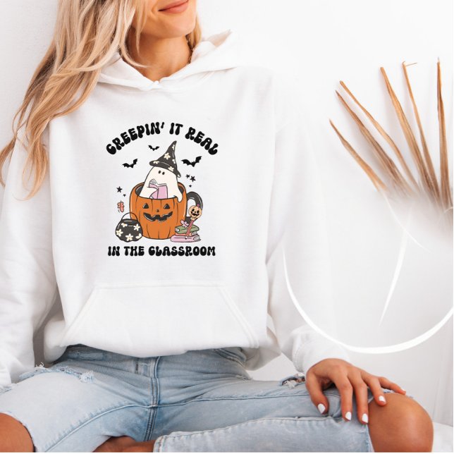 Pull À Capuche Retro Enseignant Halloween Creepin’ It Real (Créateur téléchargé)
