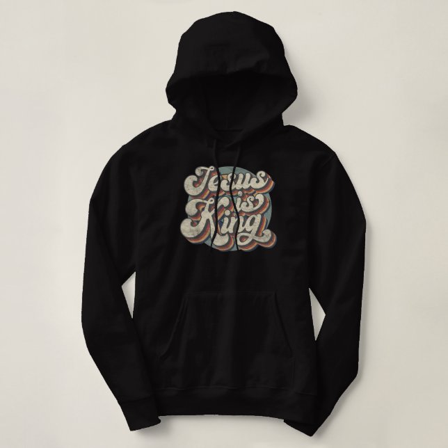Pull À Capuche Retro Jésus Est Le Roi Bible Chrétienne Hommes Rel (Design devant)