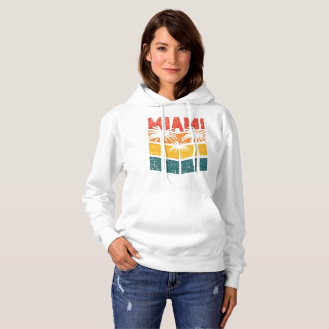 Pull À Capuche Rétro Miami Florida Beach Souvenir Palm Tree année (Devant entier)