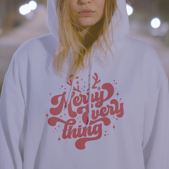 Pull À Capuche Retro Red White Merry tout Joyeux Noël (Retro Red White Merry everything Merry Christmas Hoodie)