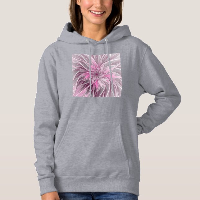 Pull À Capuche Rêve de fleur rose fractal, Motif d'Imaginaire flo (Devant)