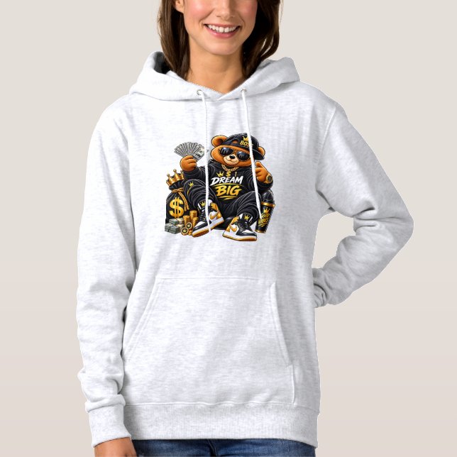 Pull À Capuche Rêve grand. Vis comme un patron. 👑💰 (Devant)