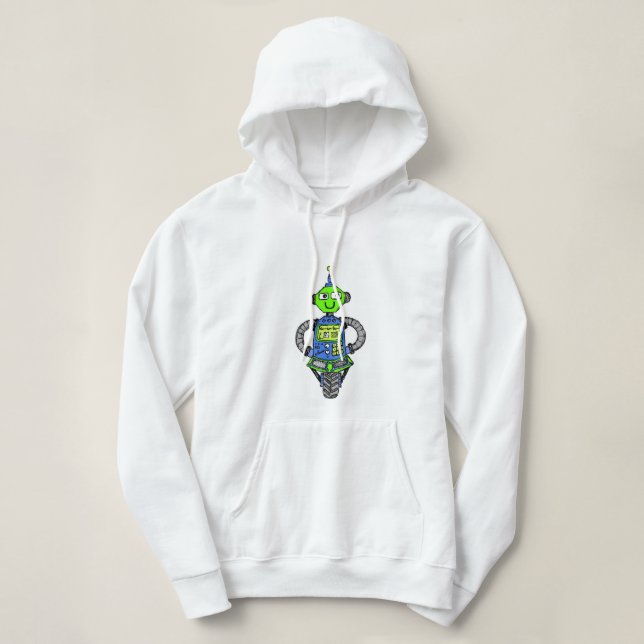 Pull À Capuche Robot Arnie, bleu et vert (Design devant)