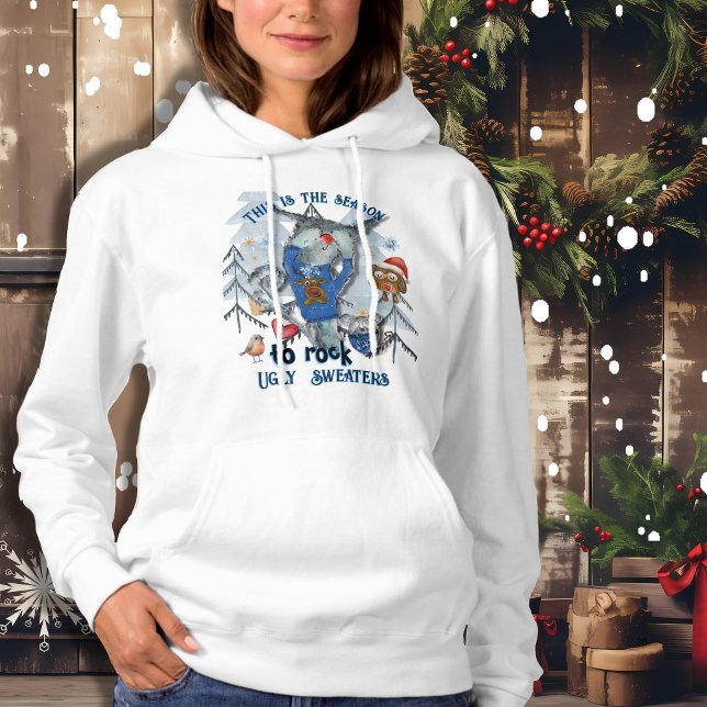 Pull À Capuche Rocher Doux moche drôle Chat et souris (Rock Ugly Sweater Funny Cat & Mouse)