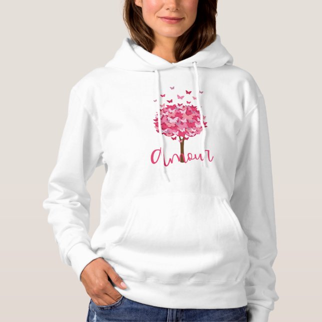 Pull À Capuche Romantique French Amour Papillon Arbre Amour (Devant)