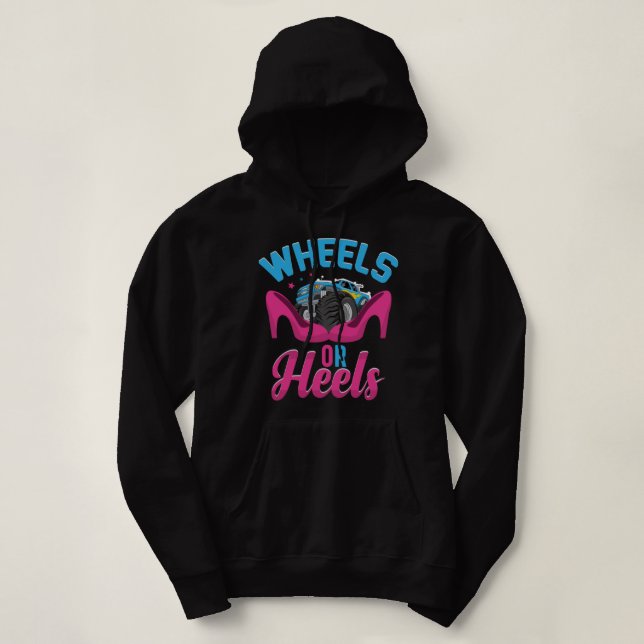 Pull À Capuche Roues Ou Talons Garçon Ou Fille Drôle Genre Révéle (Design devant)