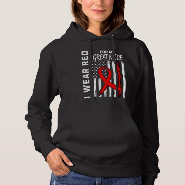 Pull À Capuche Ruban Rouge Grande Nièce Maladie Cardiaque Sensibi (Devant)