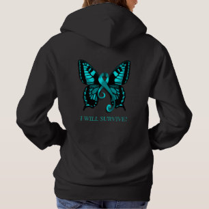 Pull À Capuche Ruban turquoise que je survivrai ! Papillon