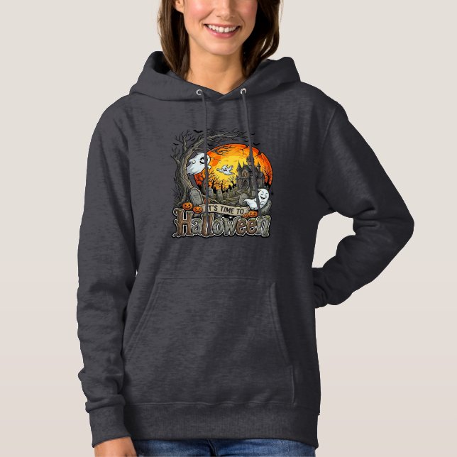 Pull À Capuche Sa Maison Hantée Halloween Cimetière Effrayant  (Devant)