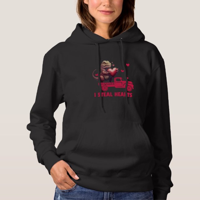 Pull À Capuche Saint-Valentin Rex Dino Je vole les cœurs Hommes F (Devant)