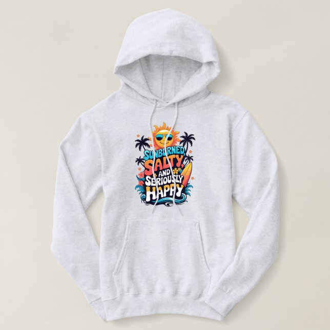 Pull À Capuche Salé brûlé au soleil et heureux - Retro Beach Vibe (Design devant)