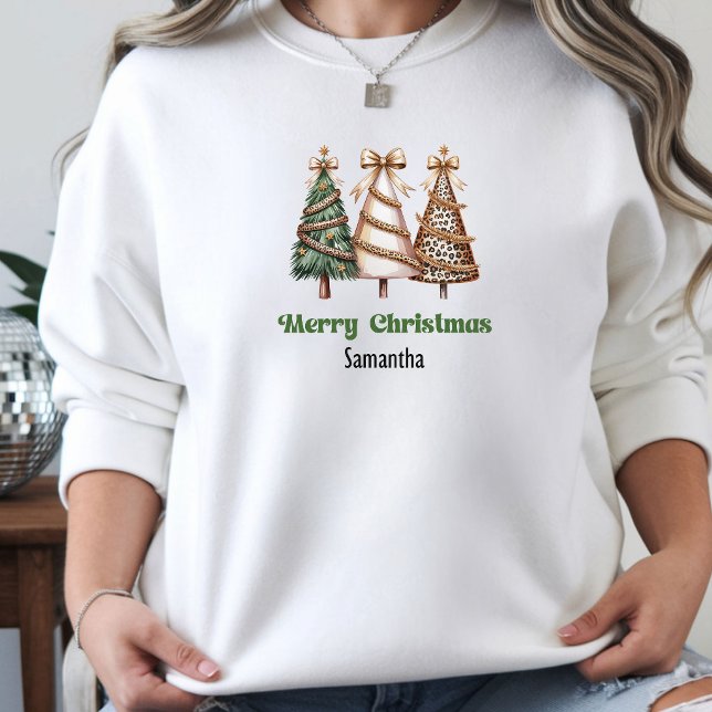 Pull À Capuche Sapins de Noël élégants et chic motif léopard, cad (Elegant Leopard Christmas Trees gift for her sweatshirt)