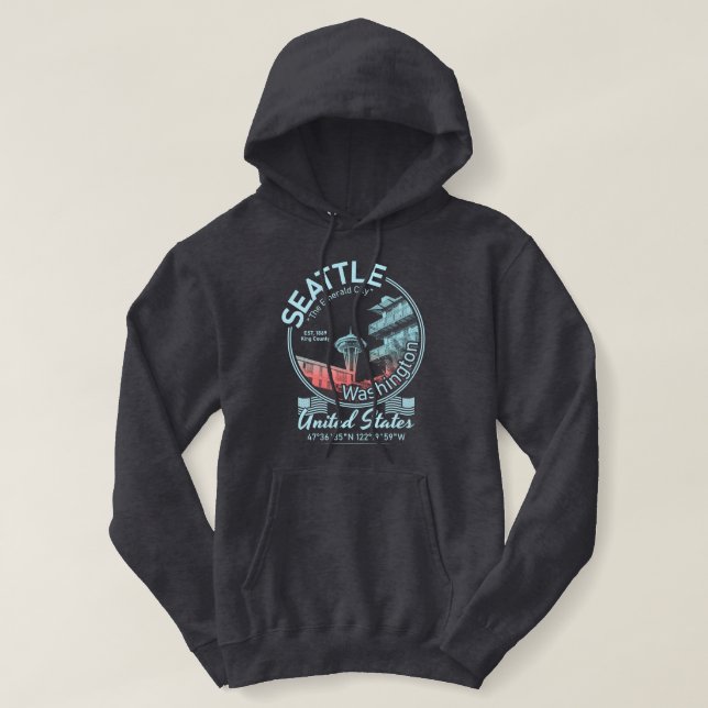 PULL À CAPUCHE SEATTLE CITY ICON - WASHINGTON VINTAGE (Design devant)