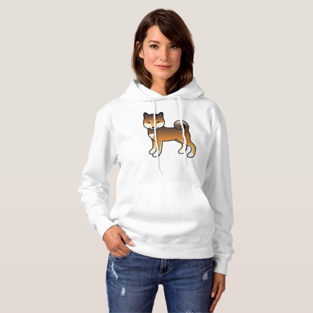 Pull À Capuche Sesame rouge Shiba Inu mignon chien de dessin (Devant entier)