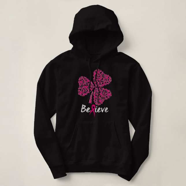 Pull À Capuche Shamrock Ribbon Pink Support Believe Breast Cancer (Design devant)
