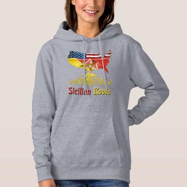 Pull À Capuche Sicilienne Américaine Racines, Drapeau Sicile (Devant)
