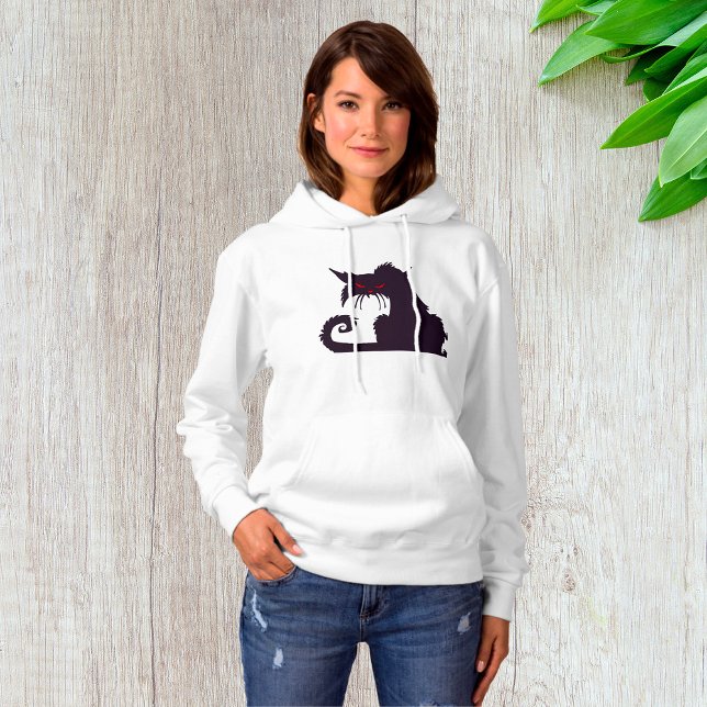 Pull À Capuche Silhouette de chat noir malin avec yeux rouges (Créateur téléchargé)