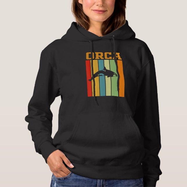Pull À Capuche Silhouette d'ombre d'orque dans des couleurs rétro (Devant)