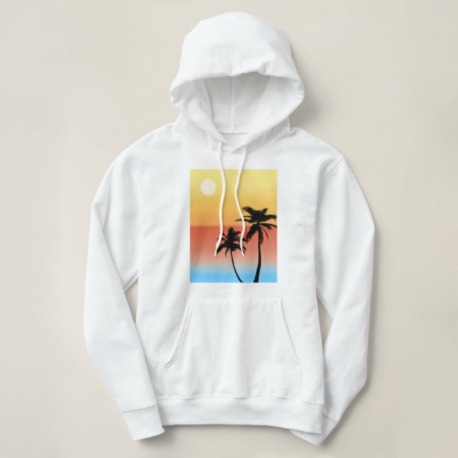 Pull À Capuche Silhouette du coucher de soleil des palmiers (Design devant)