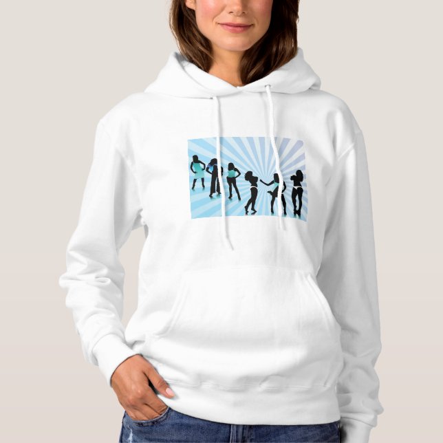 Pull À Capuche Silhouettes de femmes élégantes mode bleu sarcelle (Devant)