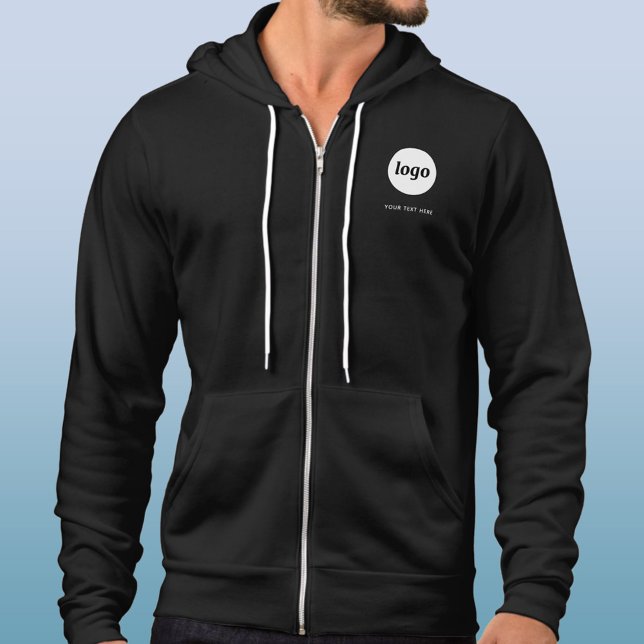 Pull À Capuche Simple Logo and Text Crest Business (Simple logo with custom text business branding promotional team uniform zip hoodie )