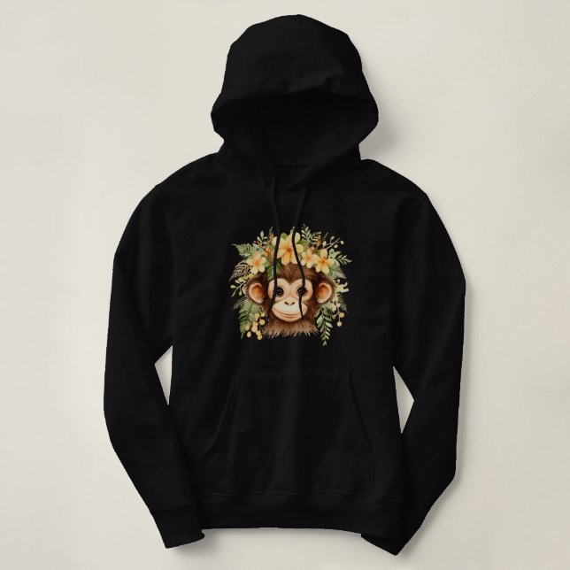 Pull À Capuche Singe Chimpanzé Jungle Animal Boho Floral Ape 22 (Design devant)