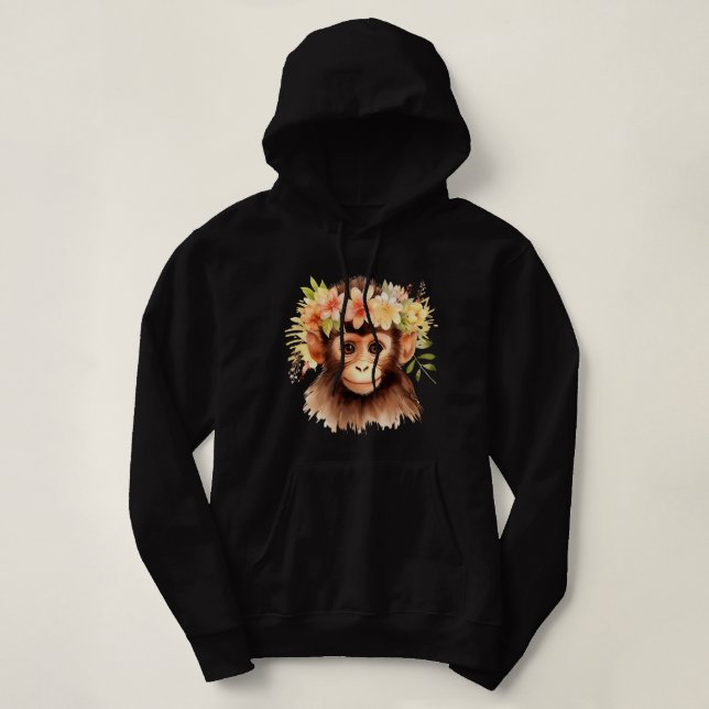 Pull À Capuche Singe Chimpanzé Jungle Animal Boho Floral Ape 23 (Design devant)