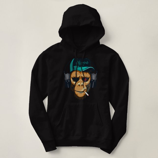 Pull À Capuche Singe hipster du fan de musique dans le chimpanzé  (Design devant)