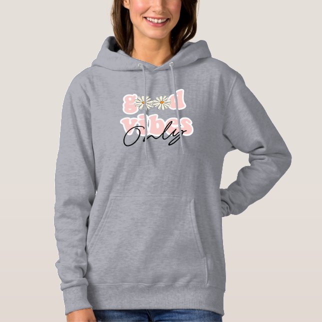 Pull À Capuche Slogan hippie des années 70 de Good Vibes (Devant)