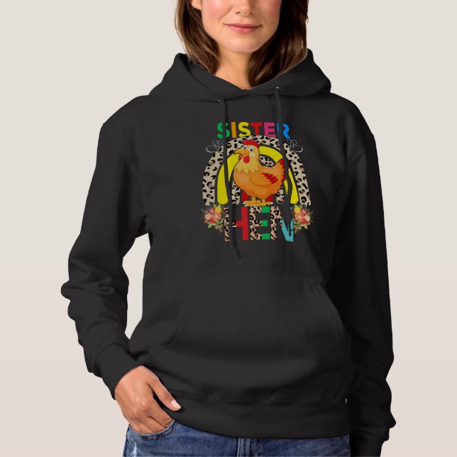 Pull À Capuche Soeur Hen Fleurs mignonnes Hen Leopard Rainbow Mot (Devant)
