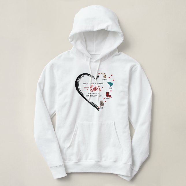 Pull À Capuche Soeurs, Besties Seront Toujours Connectés Par Coeu (Design devant)