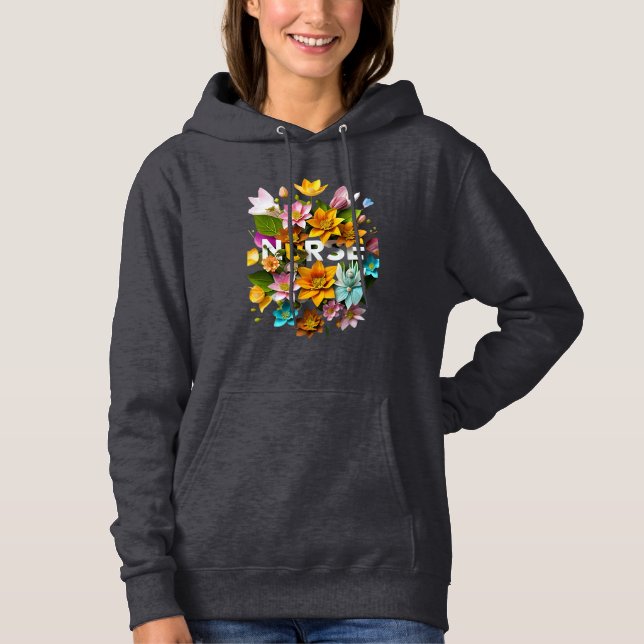 Pull À Capuche Soins floraux - Hommage floral aux infirmières (Devant)