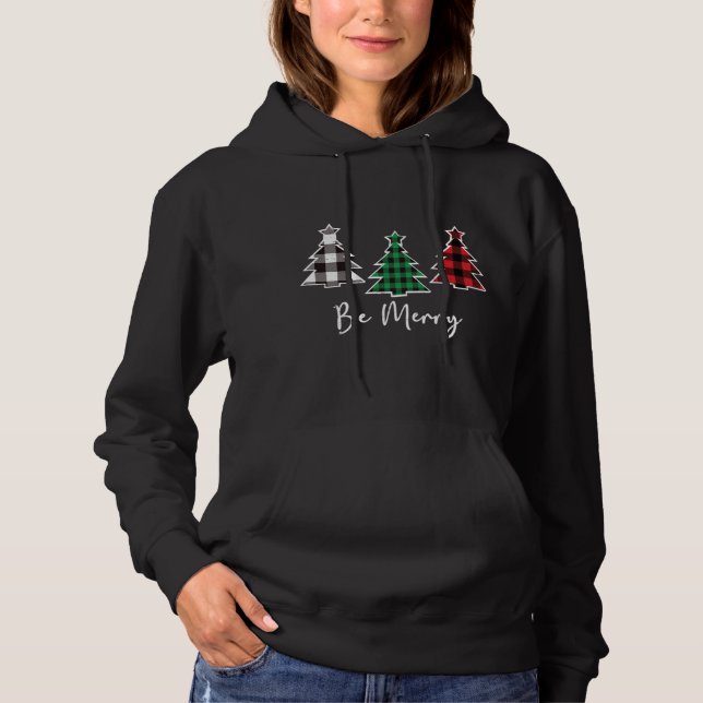 Pull À Capuche Sois Joyeux Noël Arbres mignons Buffalo Plaid Dist (Devant)