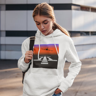 Pull À Capuche Soleil d'approche de l'avion aux feux de piste Avi