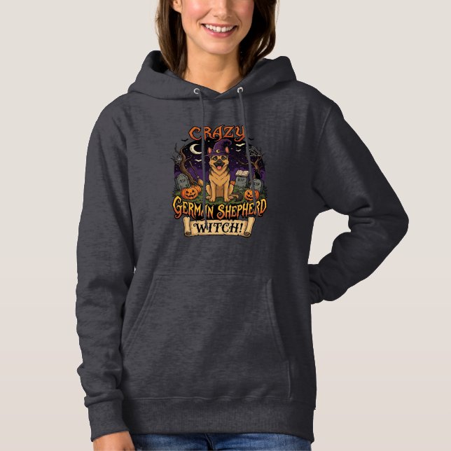 Pull À Capuche Sorcière allemande folle de Chien de Halloween Cit (Devant)