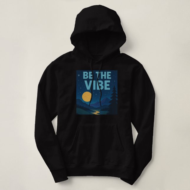 Pull À Capuche “Soyez La Vibration” Rétro Crayon Paysage Nocturne (Design devant)