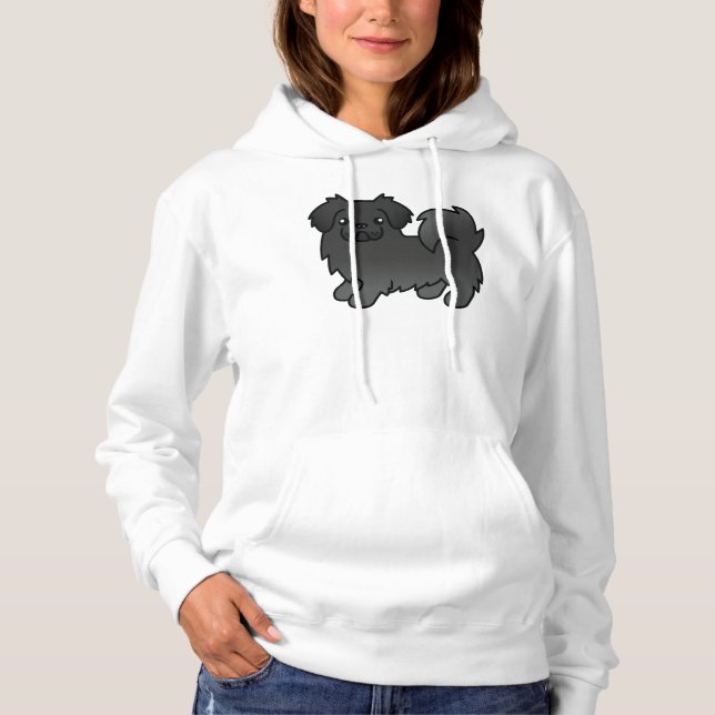 Pull À Capuche Spaniel Tibétain Noir Chien de Dessin Animé Mignon (Devant)