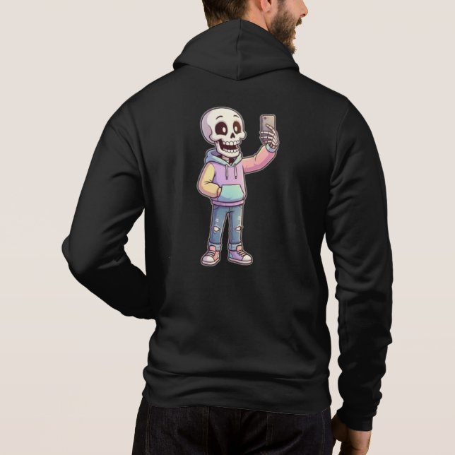 Pull À Capuche Squelette de dessin animé mignon selfie - Corps en (Dos)