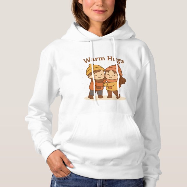Pull À Capuche Sticker en caricature mignonne - Boy & Girl Warm H (Devant)