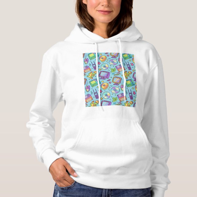 Pull À Capuche Sweat-shirt à capuche esthétique doodle rétro tech (Devant)