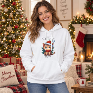 Pull À Capuche Sweat-shirt personnalisé de Noël avec un chaton mi