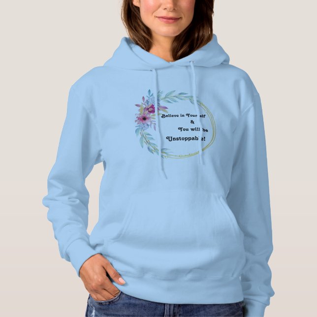 Pull À Capuche Sweatshirt à capuche bleu avec fleurs "Croyez en v (Devant)