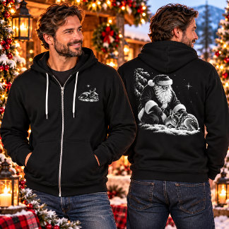 Pull À Capuche Sweatshirt à capuche de Noël Santa et Faon endormi
