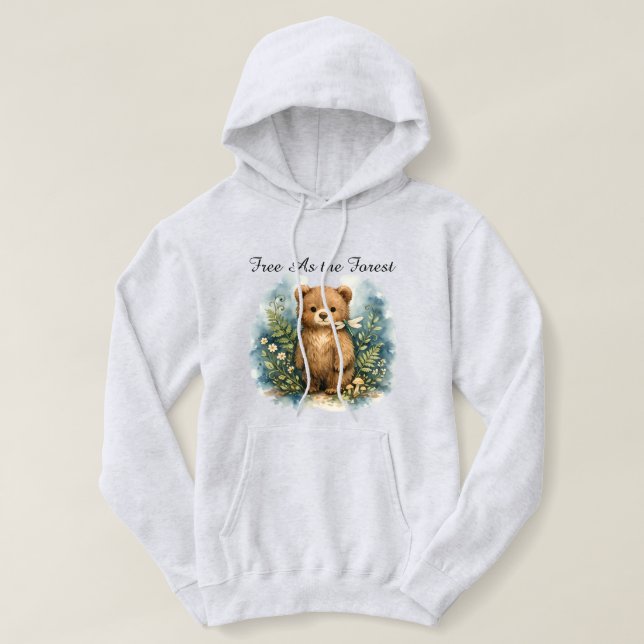 Pull À Capuche Sweatshirt Libre Comme l'Ours de la Forêt - Bois  (Design devant)
