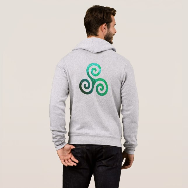 Pull À Capuche Symbole celtique antique Emerald Triskele gris cla (Dos entier)