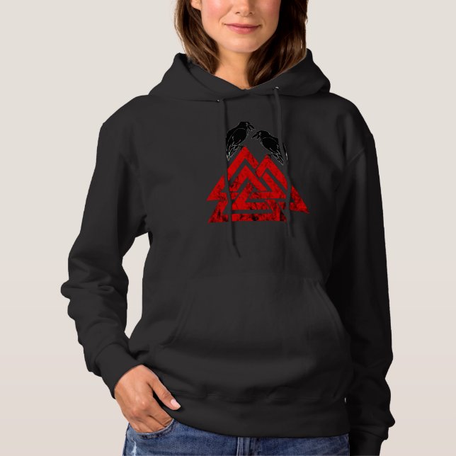 Pull À Capuche Symbole de noix de caille Odin Corbeau Mythologie  (Devant)