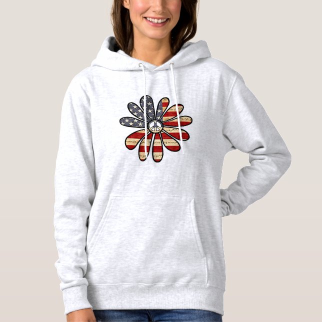 Pull À Capuche SYMBOLE DE PAIX HAUTE Fleur SIGNE Drapeau américai (Devant)