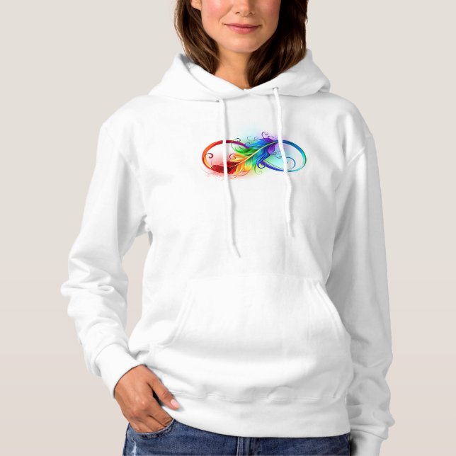 Pull À Capuche Symbole d'infini avec plume arc-en-ciel (Devant)