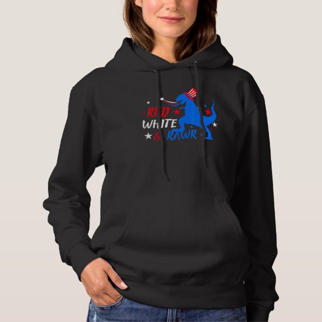 Pull À Capuche T Rex Rouge Blanc Bleu 4 juillet Dinosaur Patrioti (Devant)