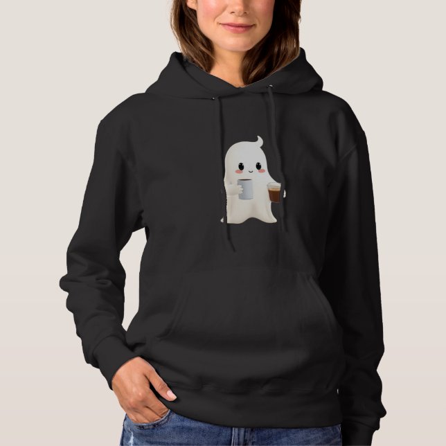 Pull À Capuche T-shirt à capuche marron fantôme café mignon pour  (Devant)